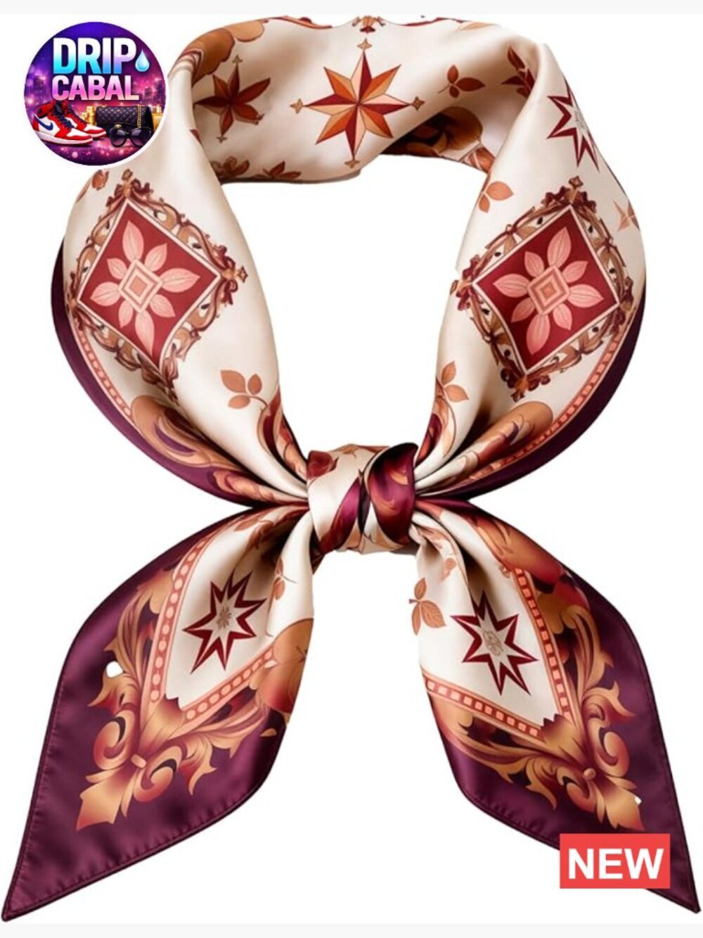 Medium Square Satin Printed Head Scarf for Women 27.5x27.5